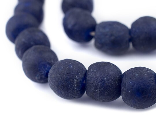 The Bead Chest; The Bead Chest Indigo Blue Recycled Glass Beads 18mm Ghana African Sea Glass Round Large Hole 28 Inch Strand Handmade Fair Trade; Category:Strung Beads; Image:1